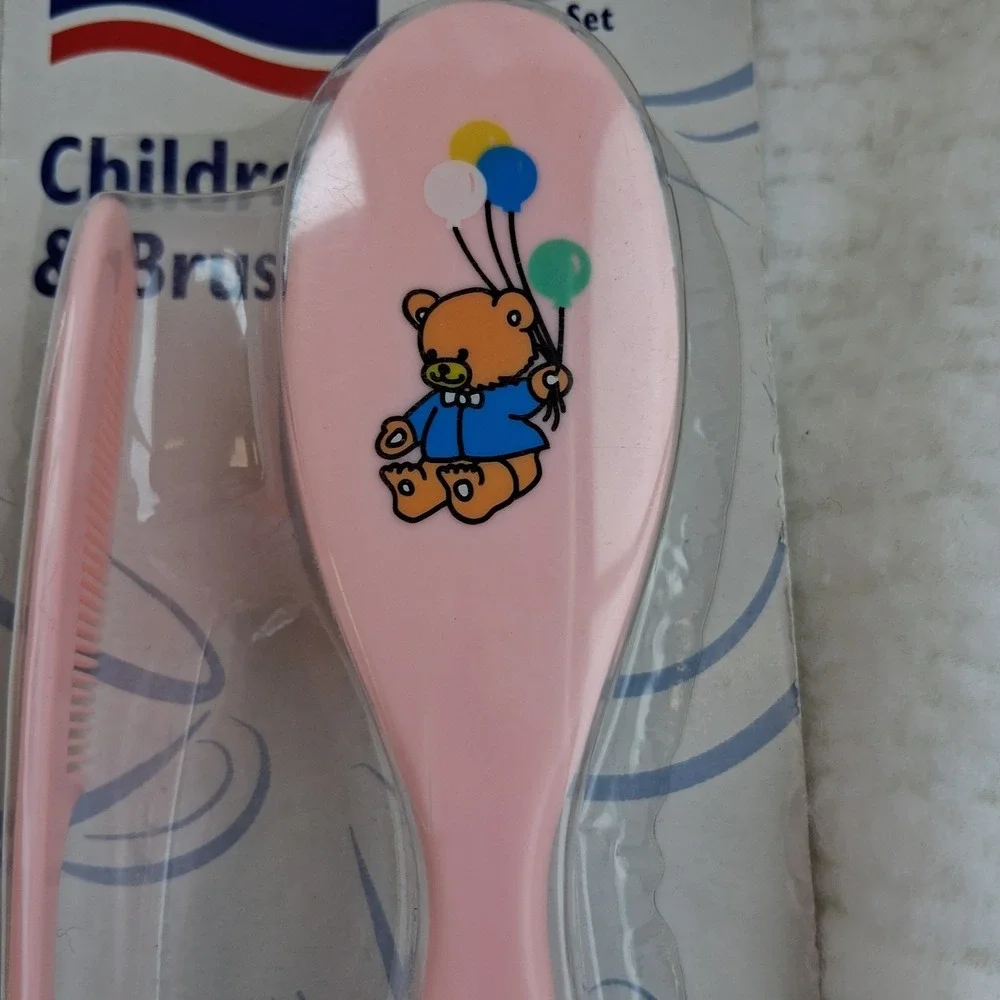 Vintage NOS 90s Y2k Baby Pink Ekco Comb Brush USA Teddy Bear Balloons NEW